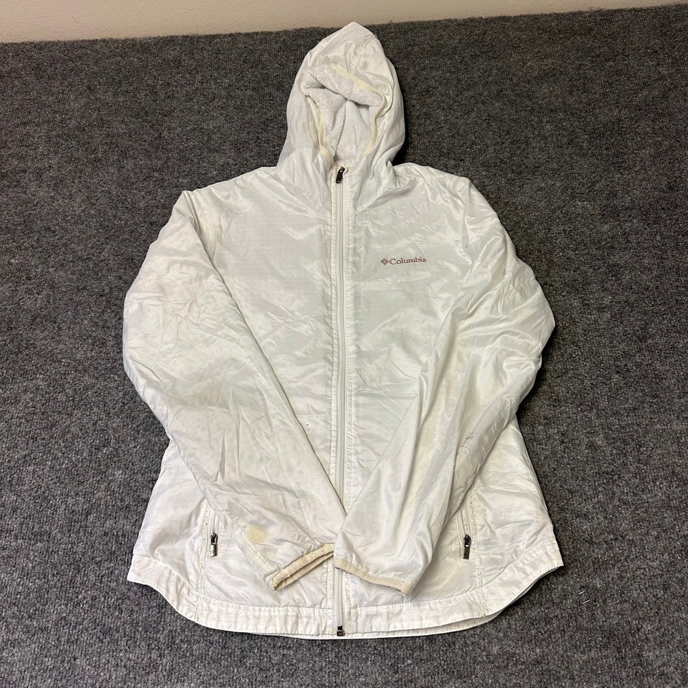 Columbia Jacket Womens Size XS White Fleece Lined Full Zip Windbreaker Stain